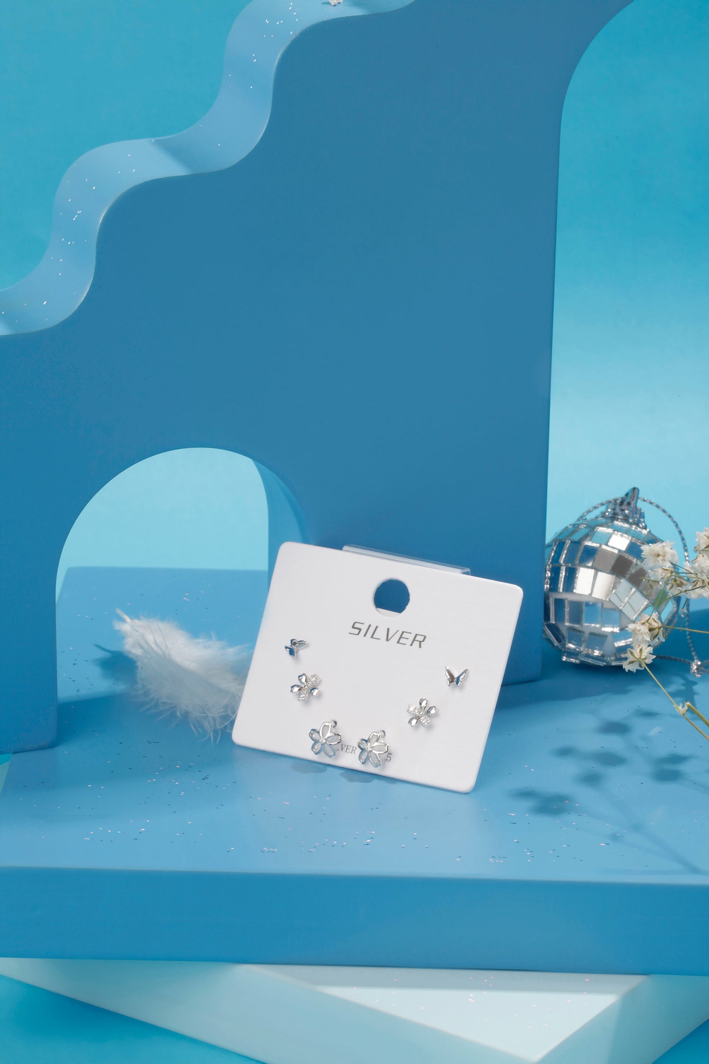 'Butterfly Flower' Silver Stud Set