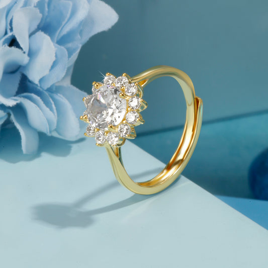 "Glowing Sun" 925 Gold Plated Ring With Blue  Ground