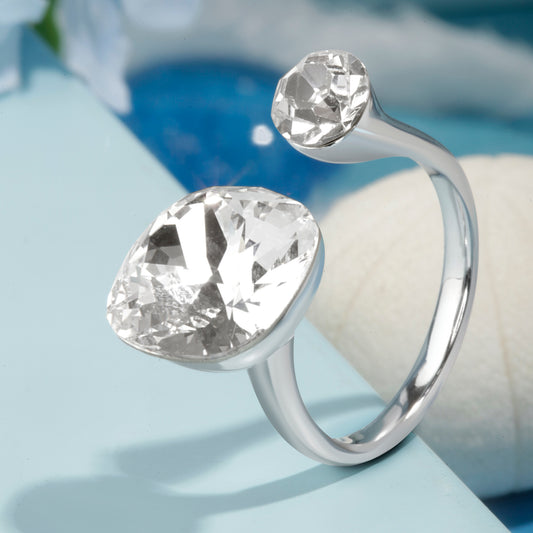 'Twin Crystal Bliss' Silver Ring