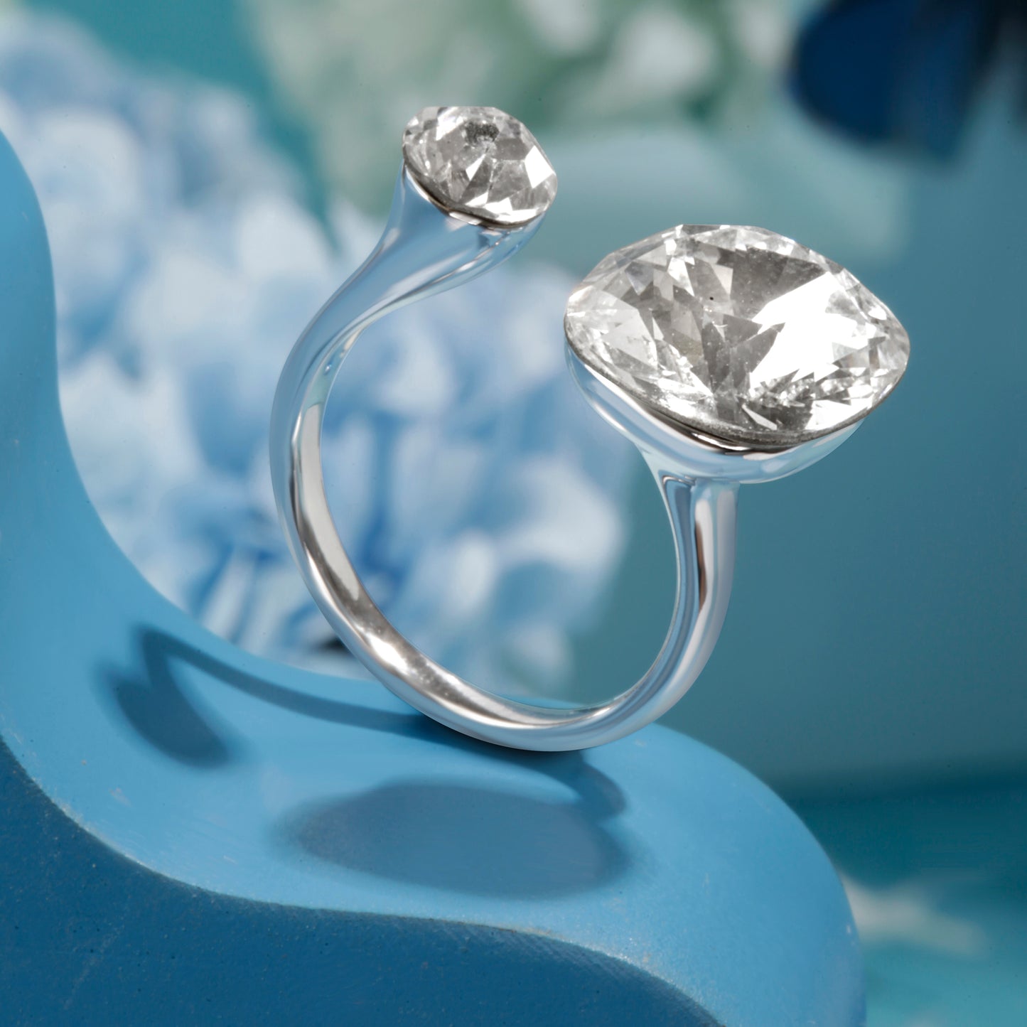 'Twin Crystal Bliss' Silver Ring