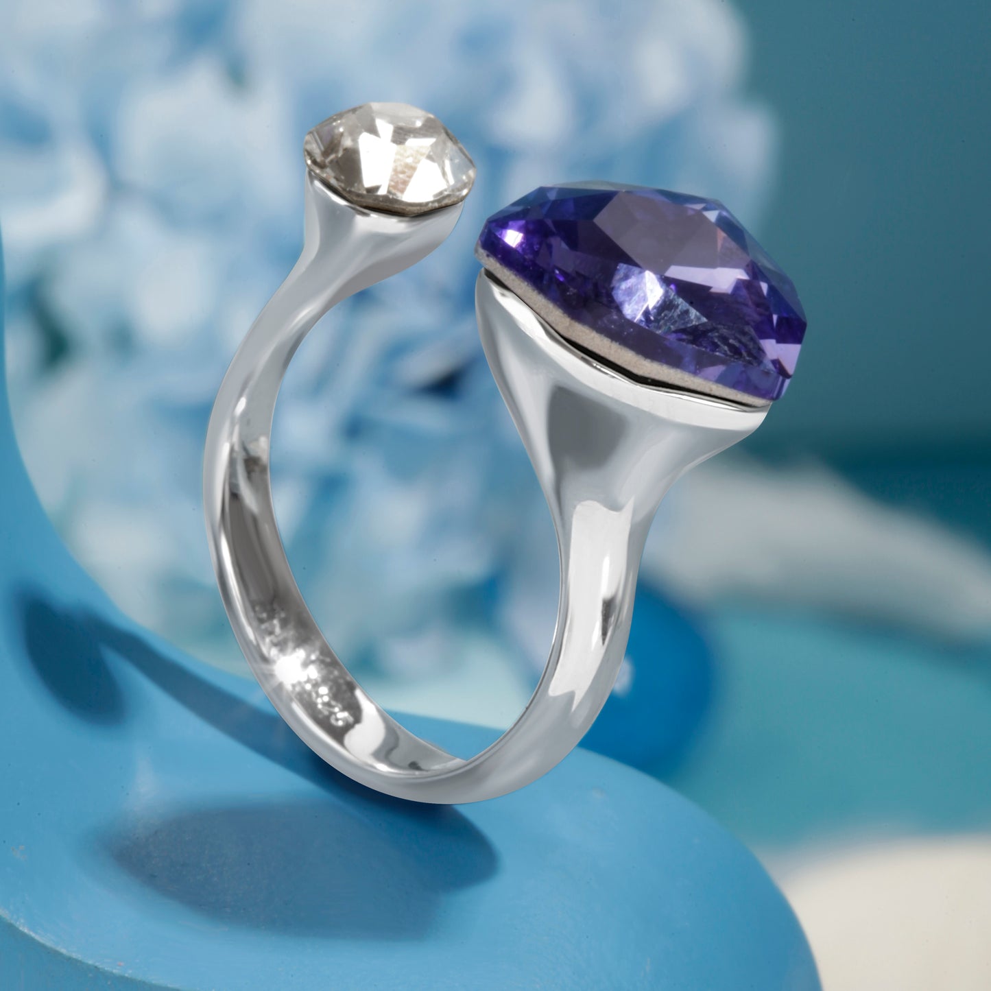 "Purple Gemstone Duet" Silver Ring