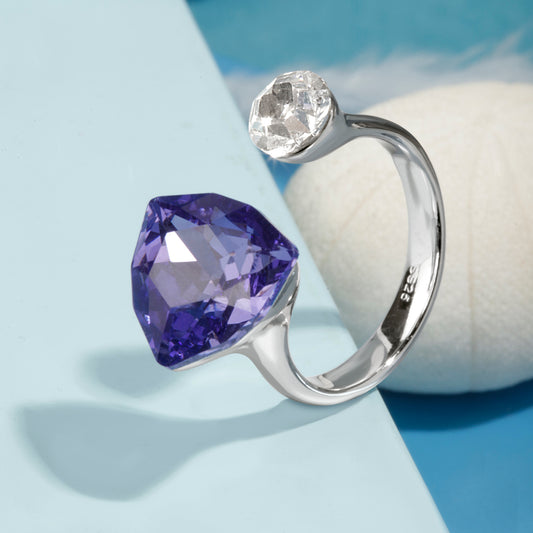 "Purple Gemstone Duet" Silver Ring