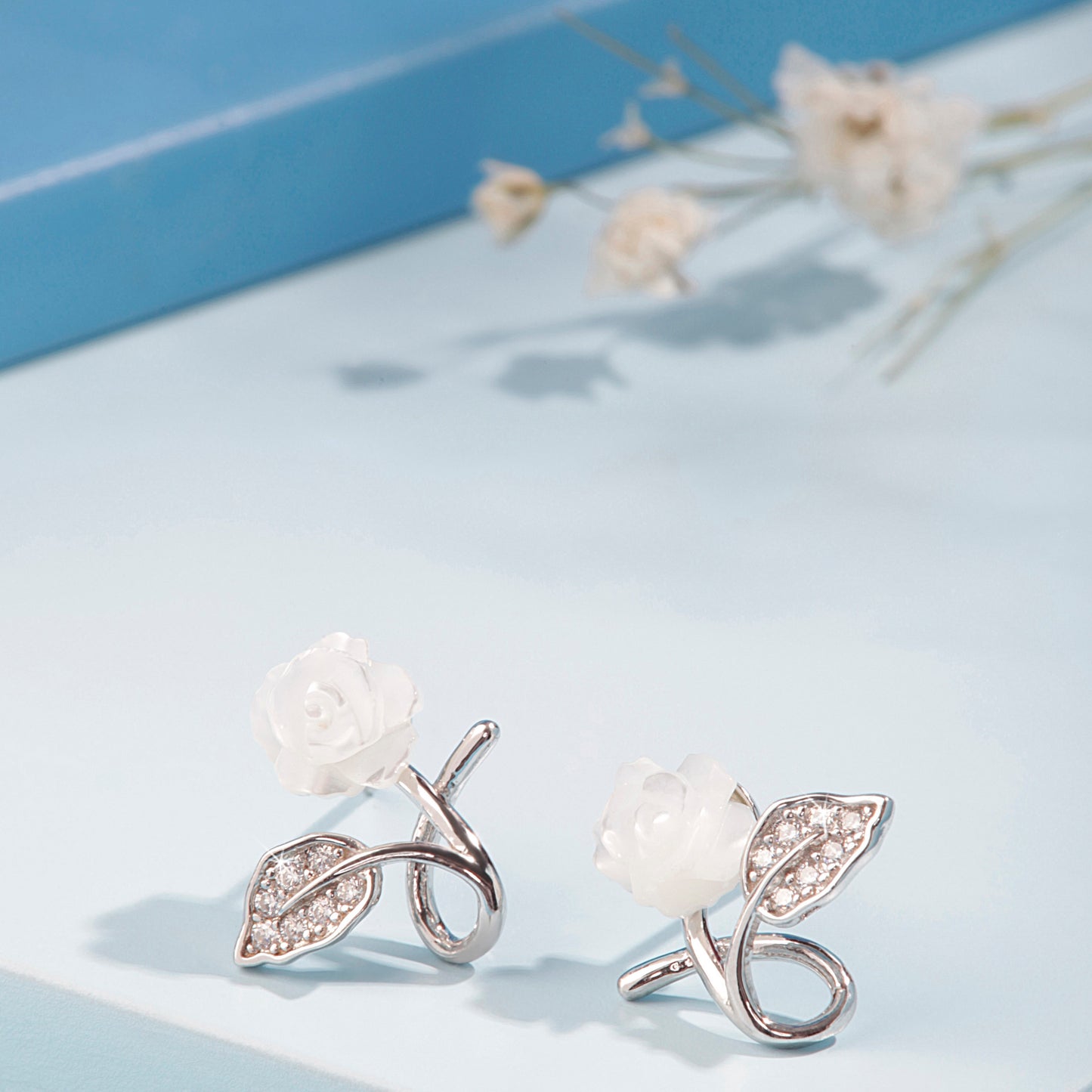 'Beautiful White Rose' Earrings