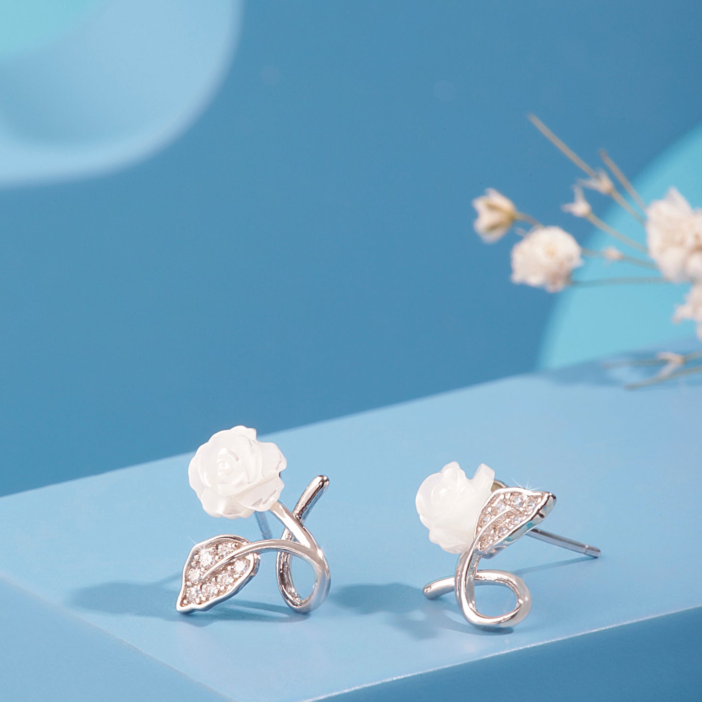 'Beautiful White Rose' Earrings