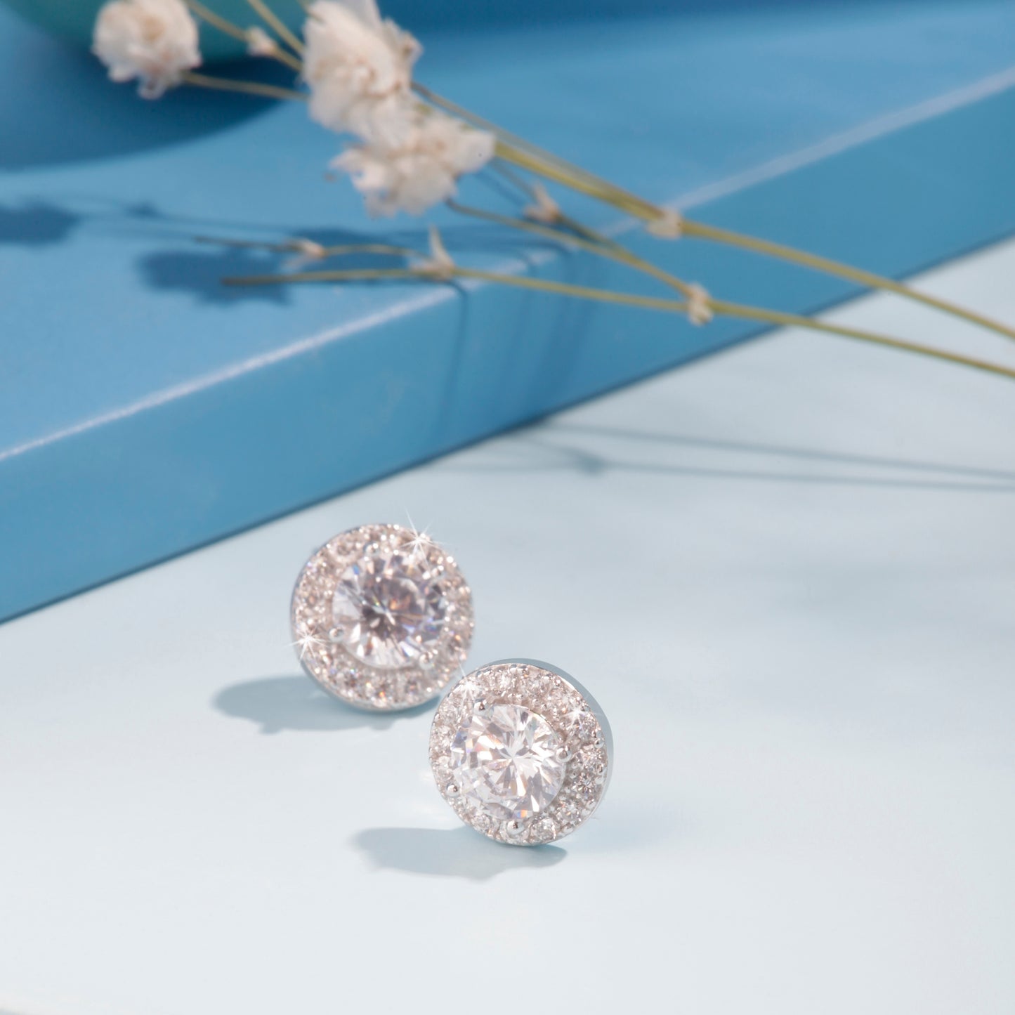 'Round Diamond' Silver Earrings