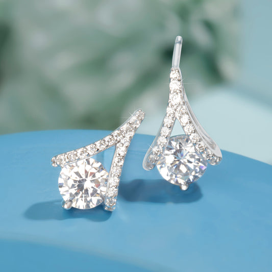 "Bell Drop Zircon" Silver Earrings