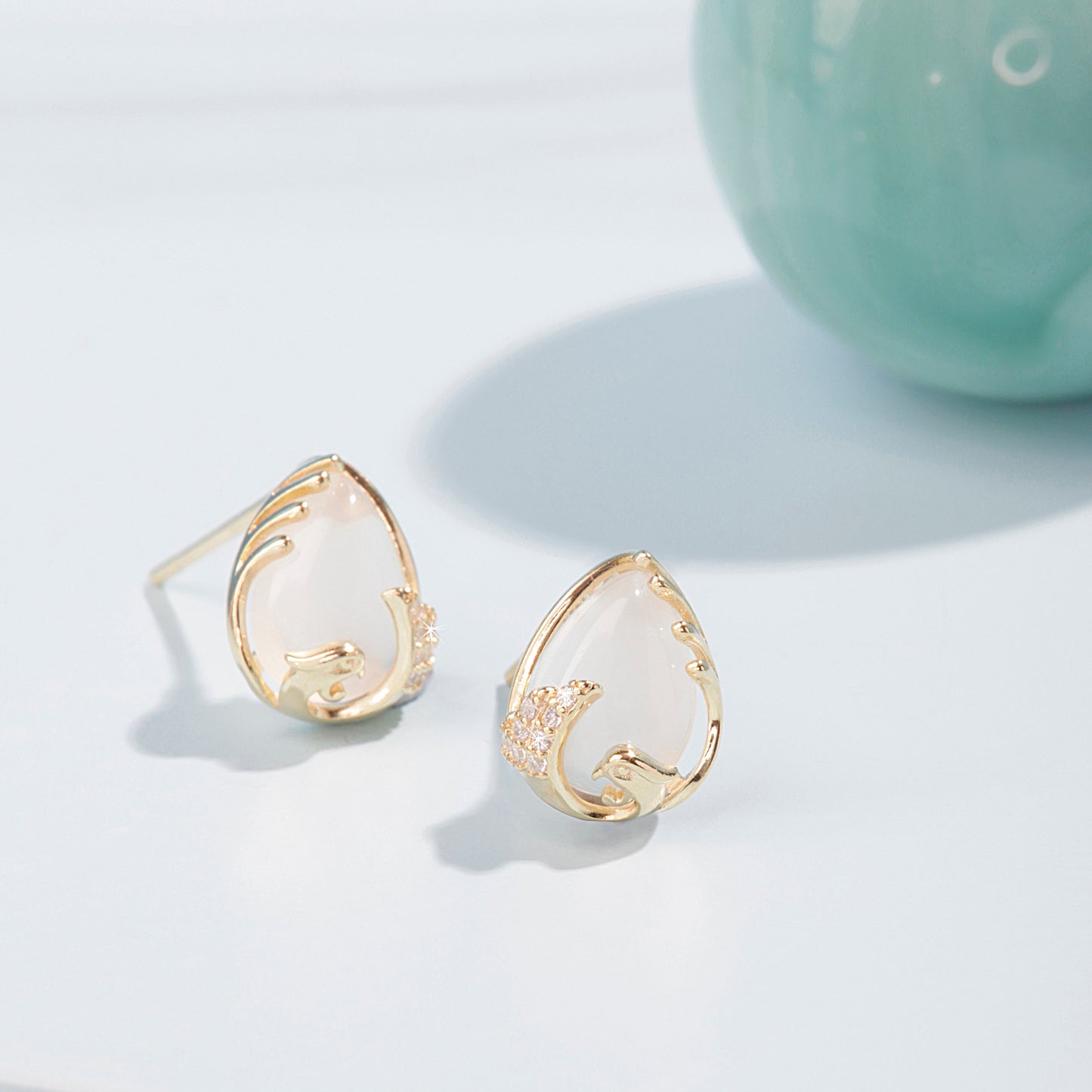 'White Jade Like an Egg' Gold Plated Earrings