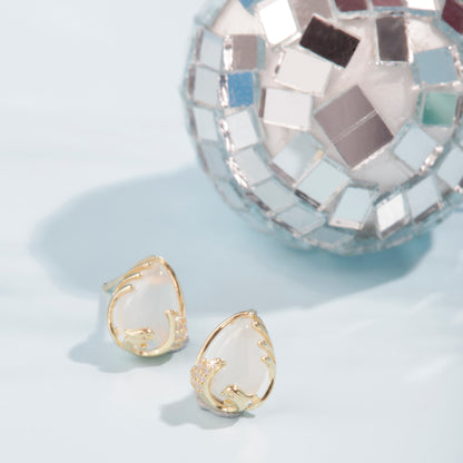 'White Jade Like an Egg' Gold Plated Earrings