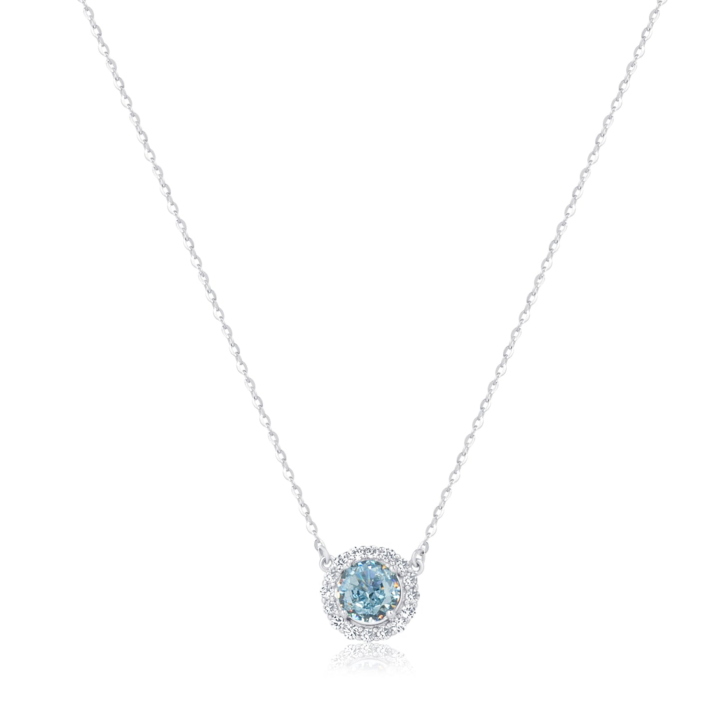 'Round Crystal Blue Gem' Silver Pendant