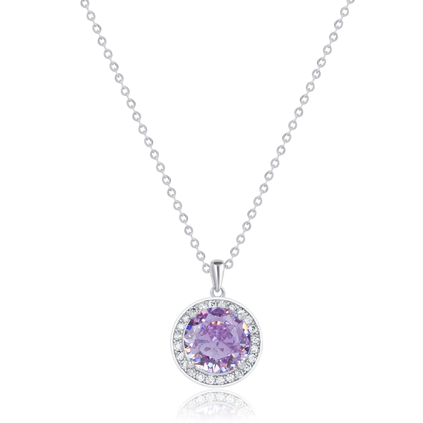 'Round Crystal Purple Gem' Silver Pendant