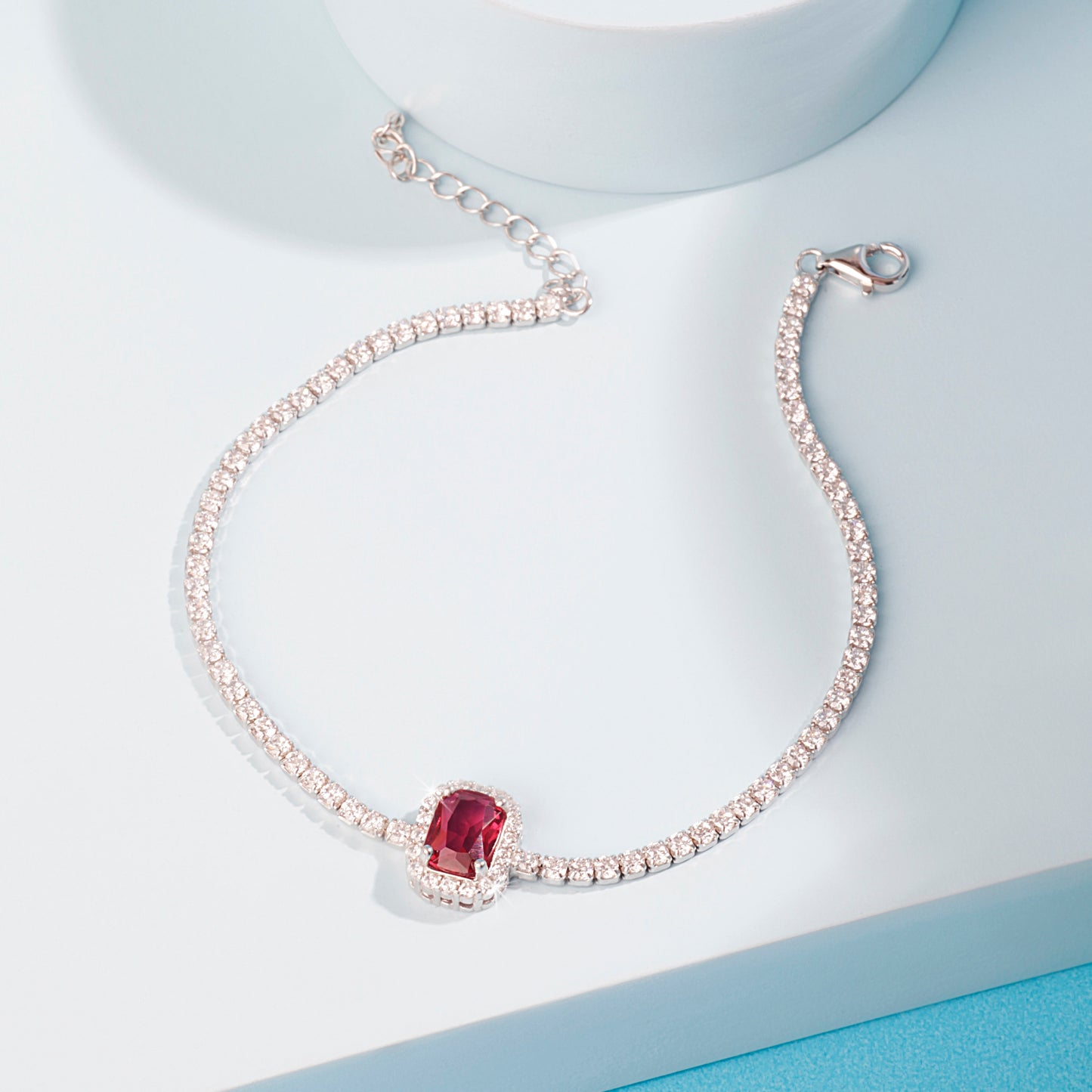 'Starlit Red Ruby' Silver Bracelet