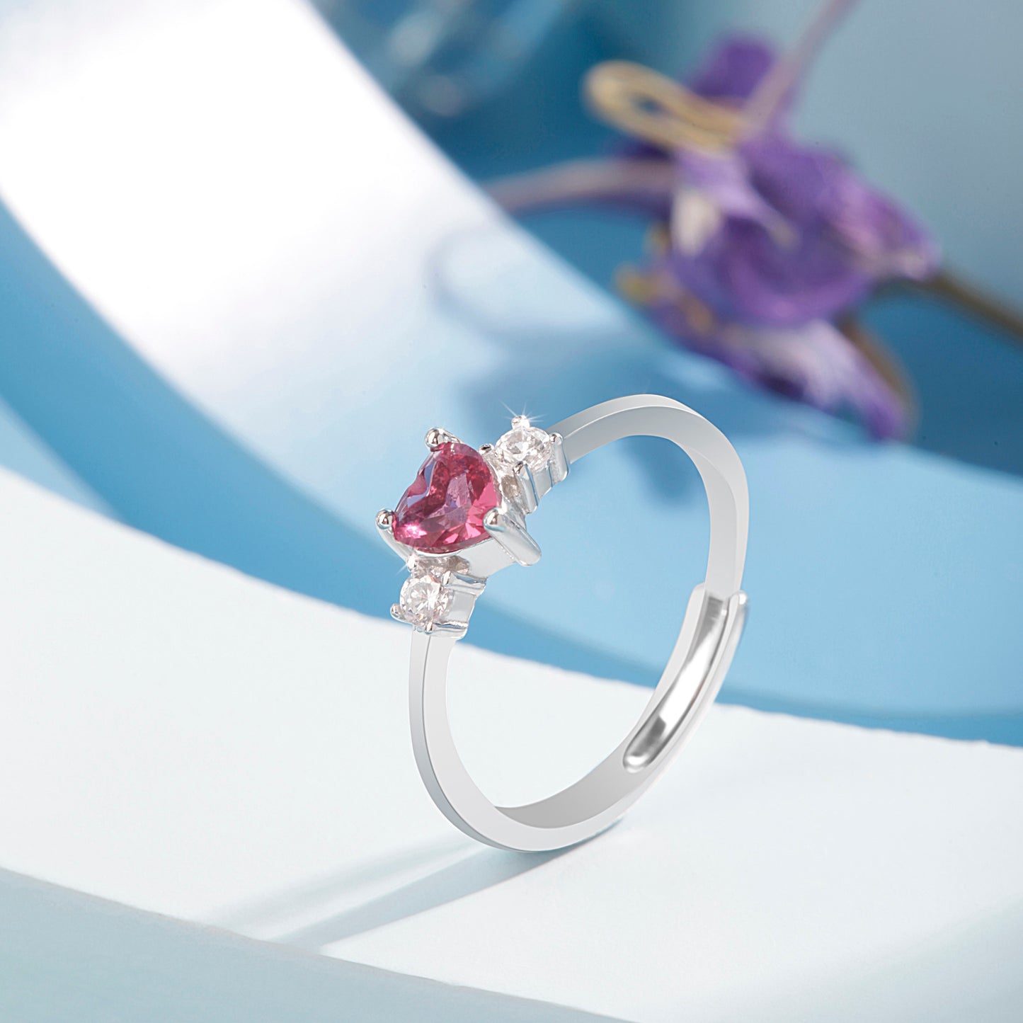 'Pink Gemstone' Heart Silver Ring