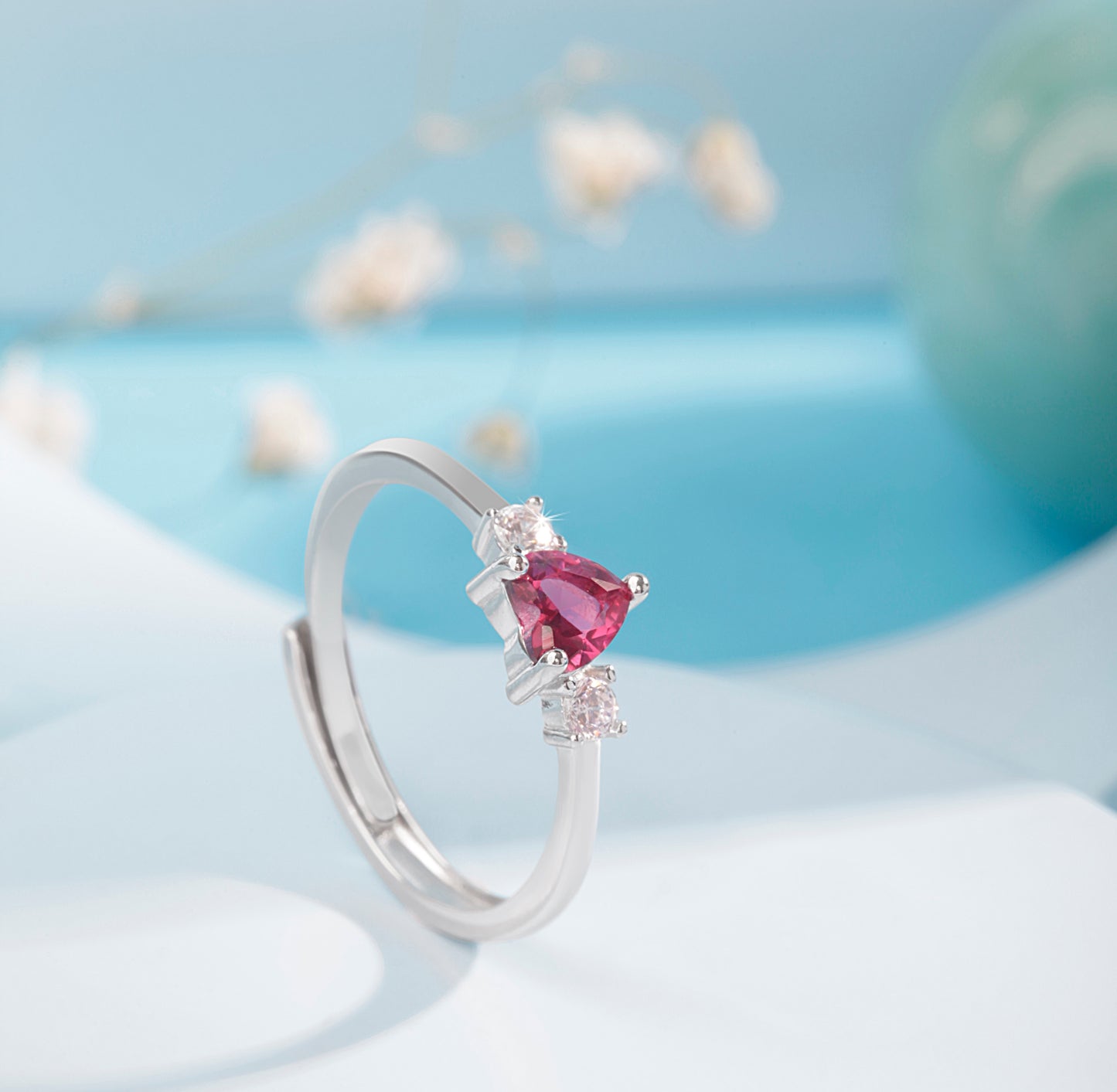 'Pink Gemstone' Heart Silver Ring