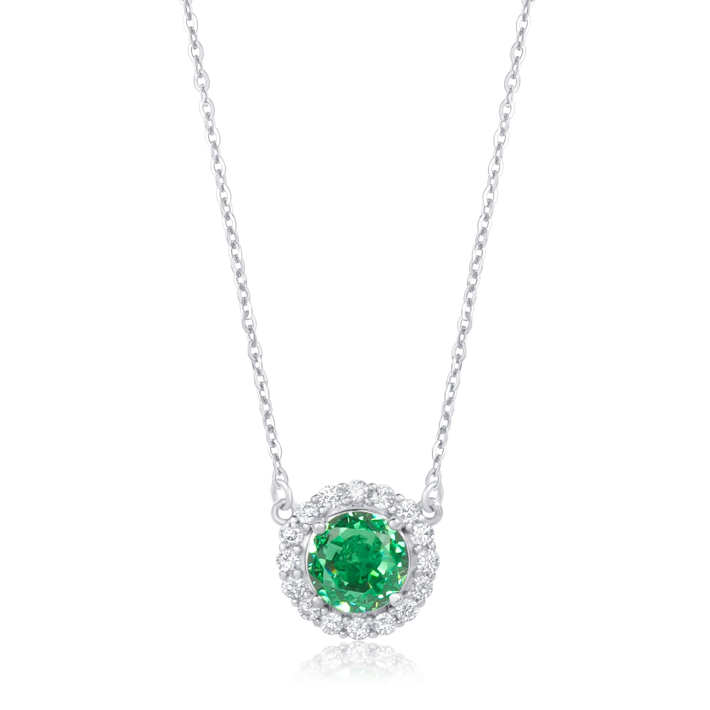 'Round Crystal Green Gem' Silver Pendant