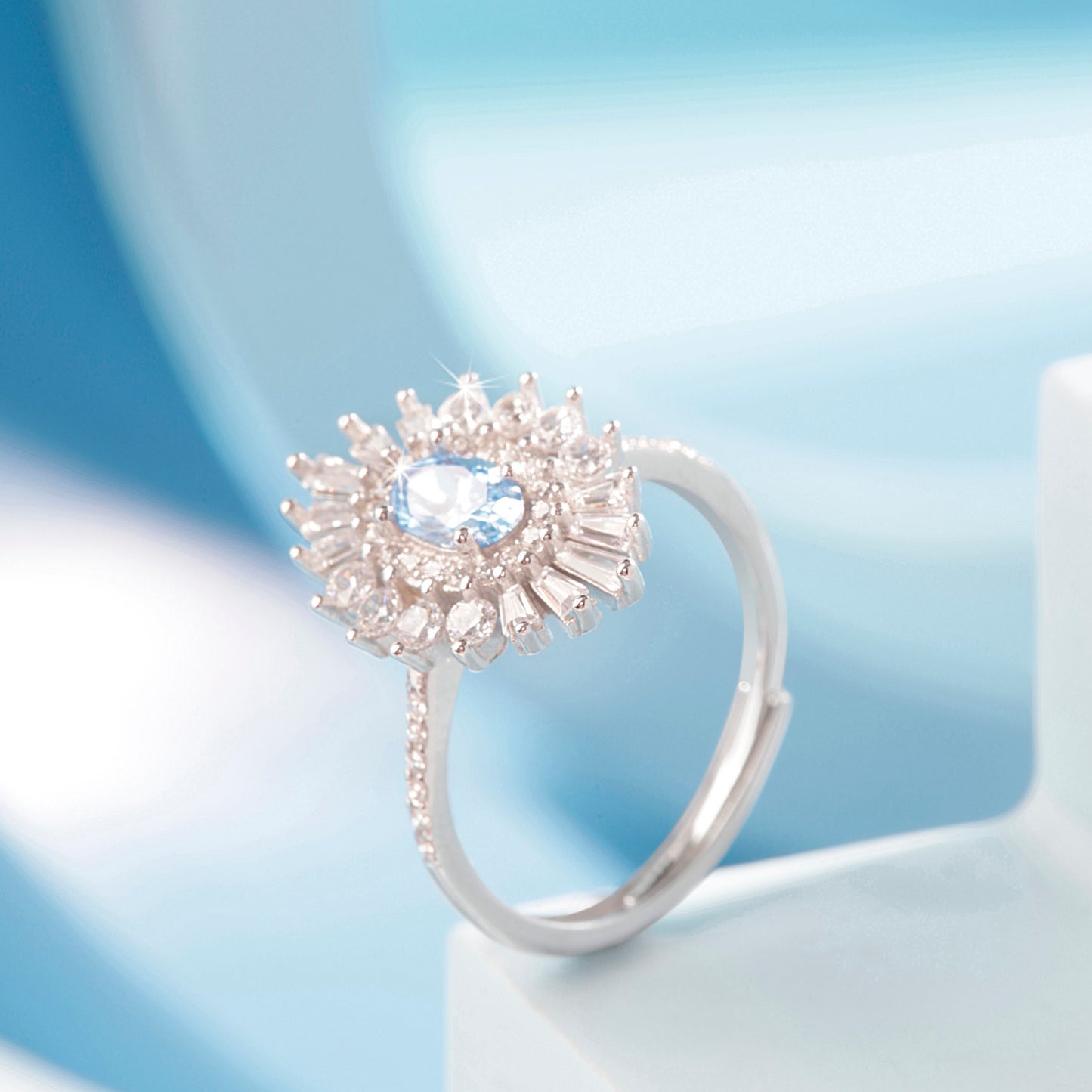 'Blossom Blue Gem' Silver Ring