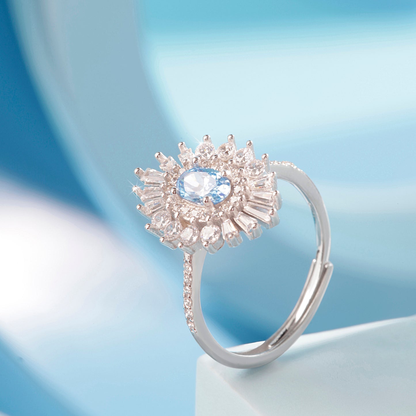 'Blossom Blue Gem' Silver Ring