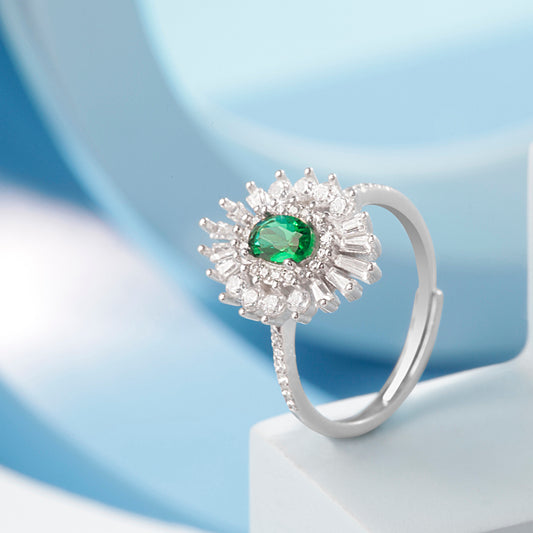 'Secret Garden' Green Gem Silver Ring