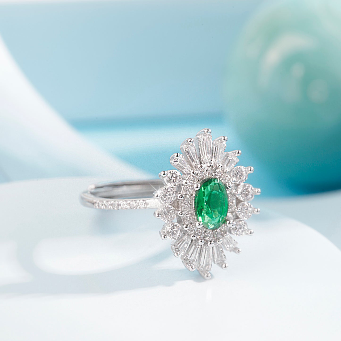 'Secret Garden' Green Gem Silver Ring