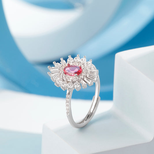 'Fiery Passion' Pink Gem Silver Ring