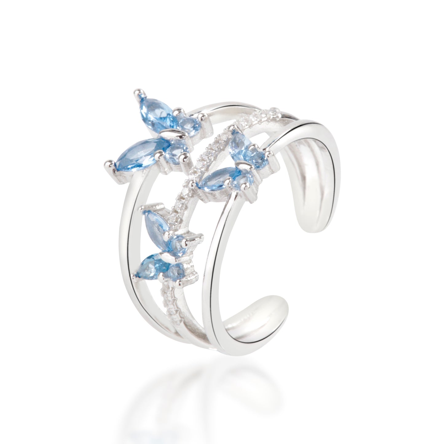 'Tri Blue Butterfly' Silver Ring