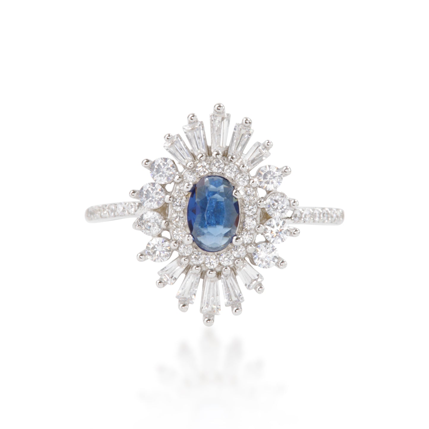 'Blue Sapphire Sunburst' Silver Ring