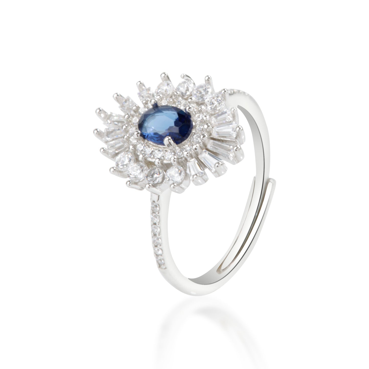 'Blue Sapphire Sunburst' Silver Ring