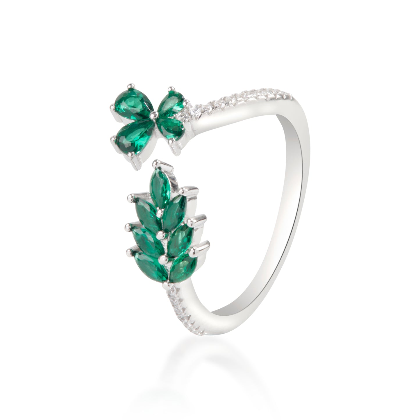 'Green Gemstone' Leafs Silver Ring