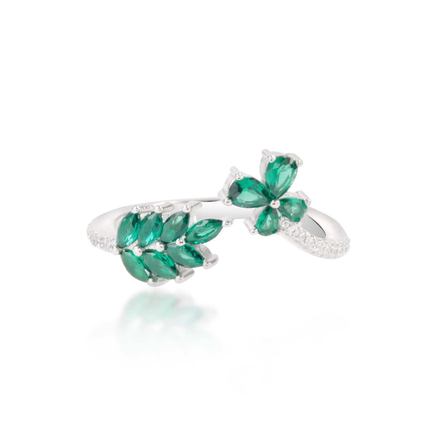 'Green Gemstone' Leafs Silver Ring