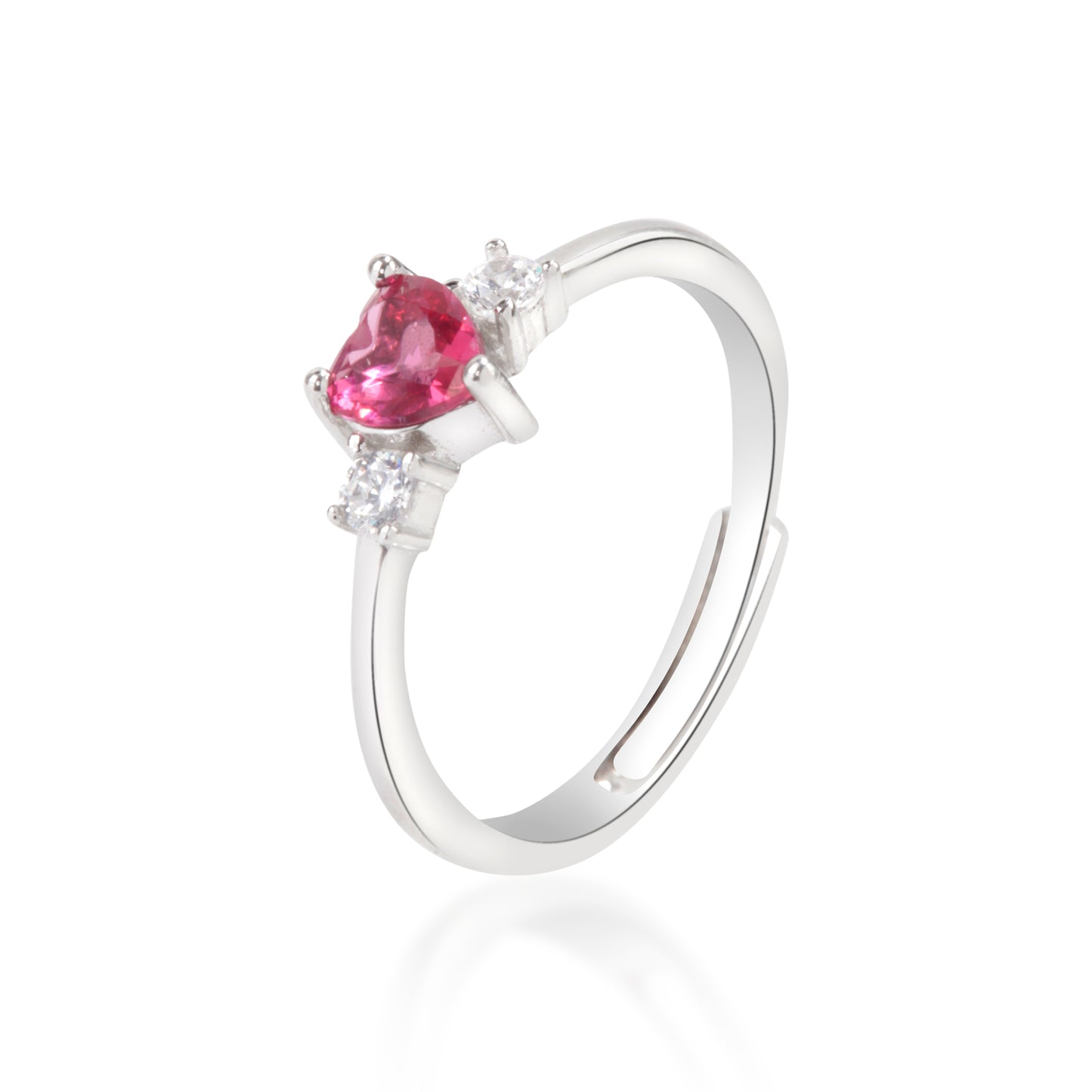 'Pink Gemstone' Heart Silver Ring