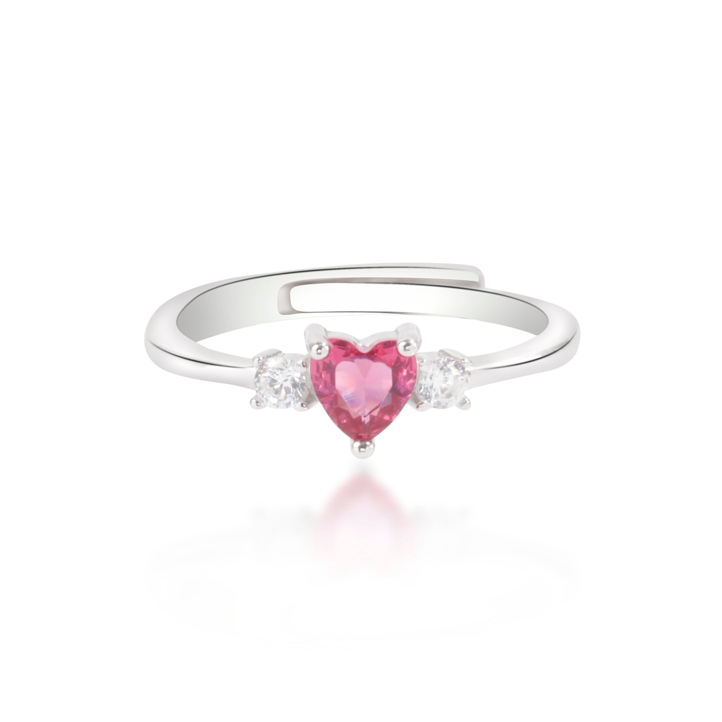 'Pink Gemstone' Heart Silver Ring