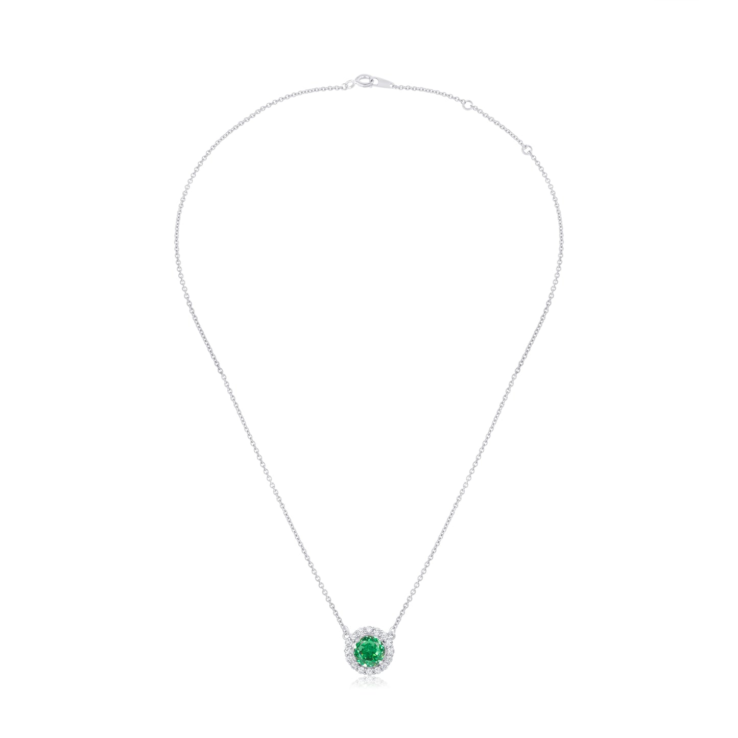 'Round Crystal Green Gem' Silver Pendant