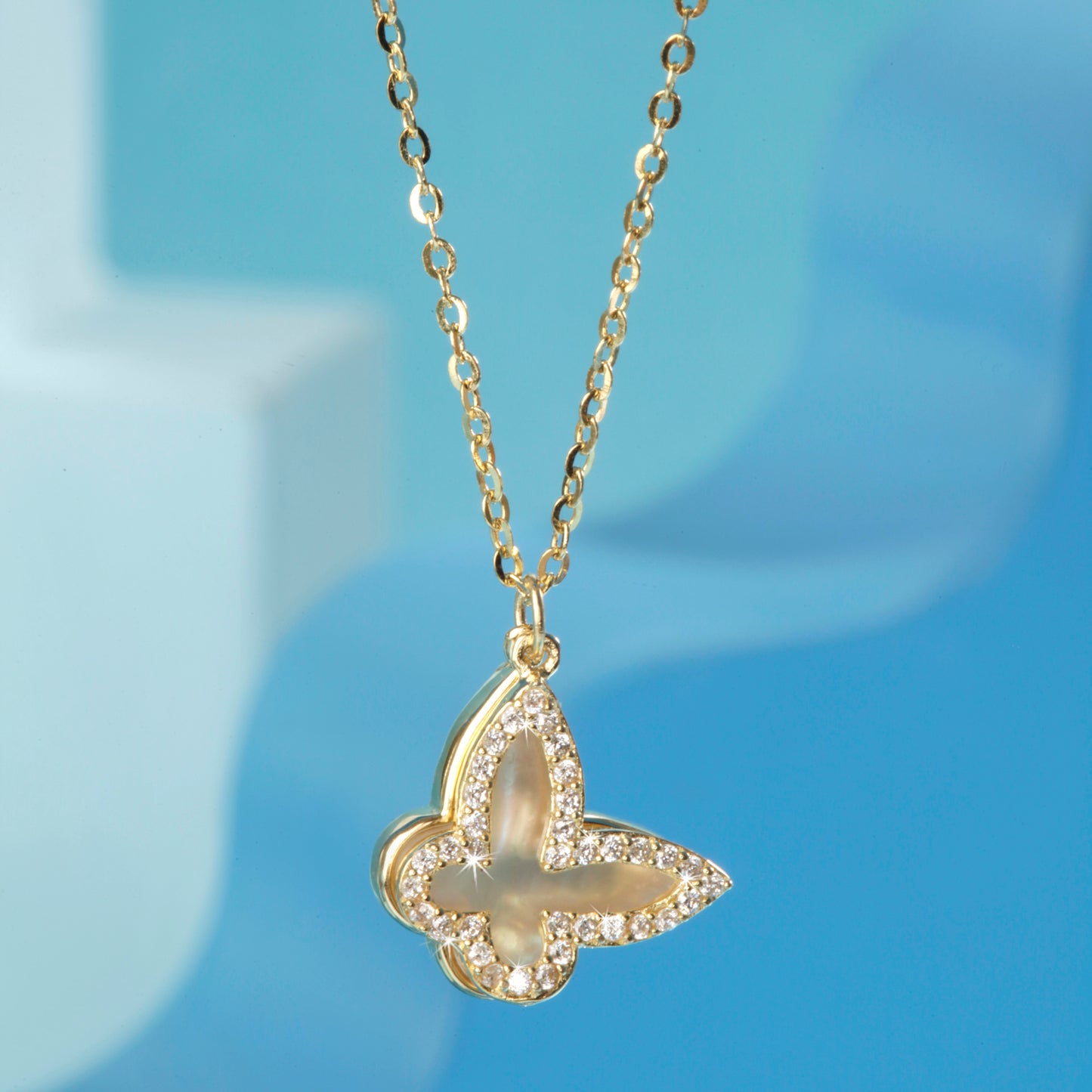 'Beautiful MOP Butterfly' Gold Plated Pendant