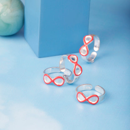 'Red Infinity' Silver Toe Rings