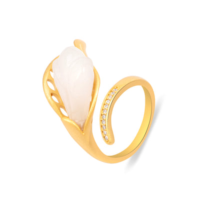 'Orchid Decorated' White Flower Gold Plated Ring