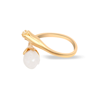 'Nephrite Magnolia' Flower Gold Plated Ring