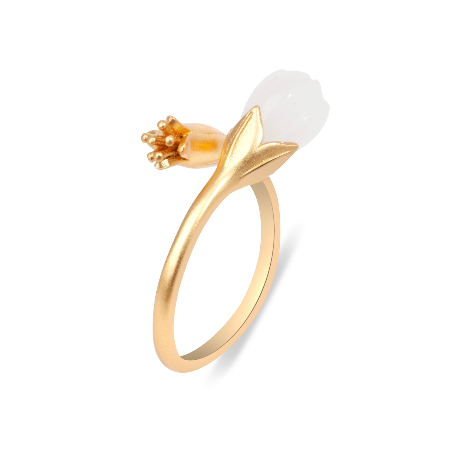 'Nephrite Magnolia' Flower Gold Plated Ring