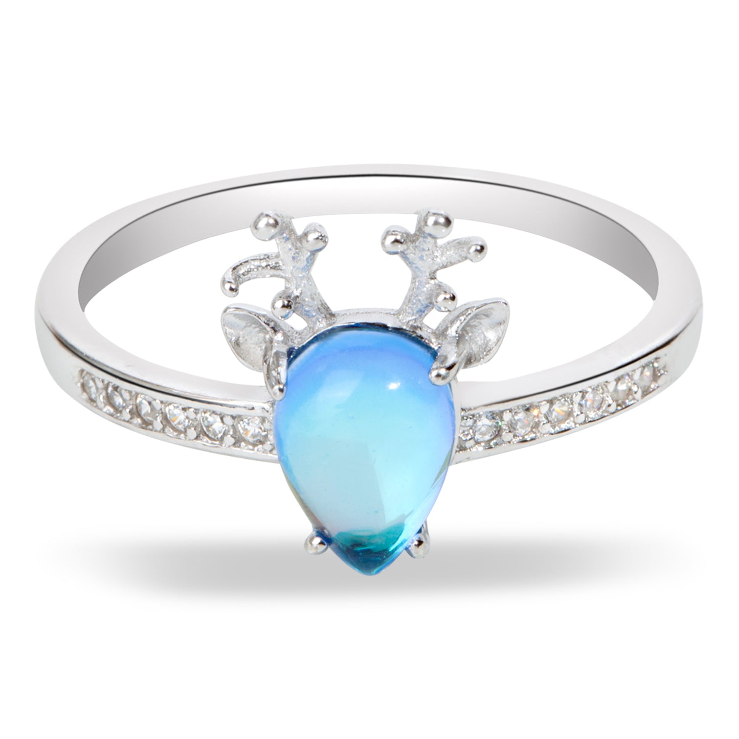 'Blue Gem Deer' face Ring