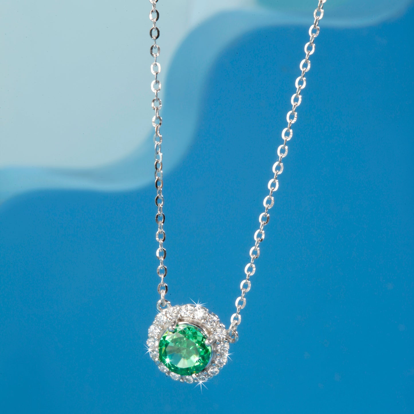 'Round Crystal Green Gem' Silver Pendant