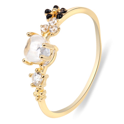 'Floral White' Heart Gold Plated Ring