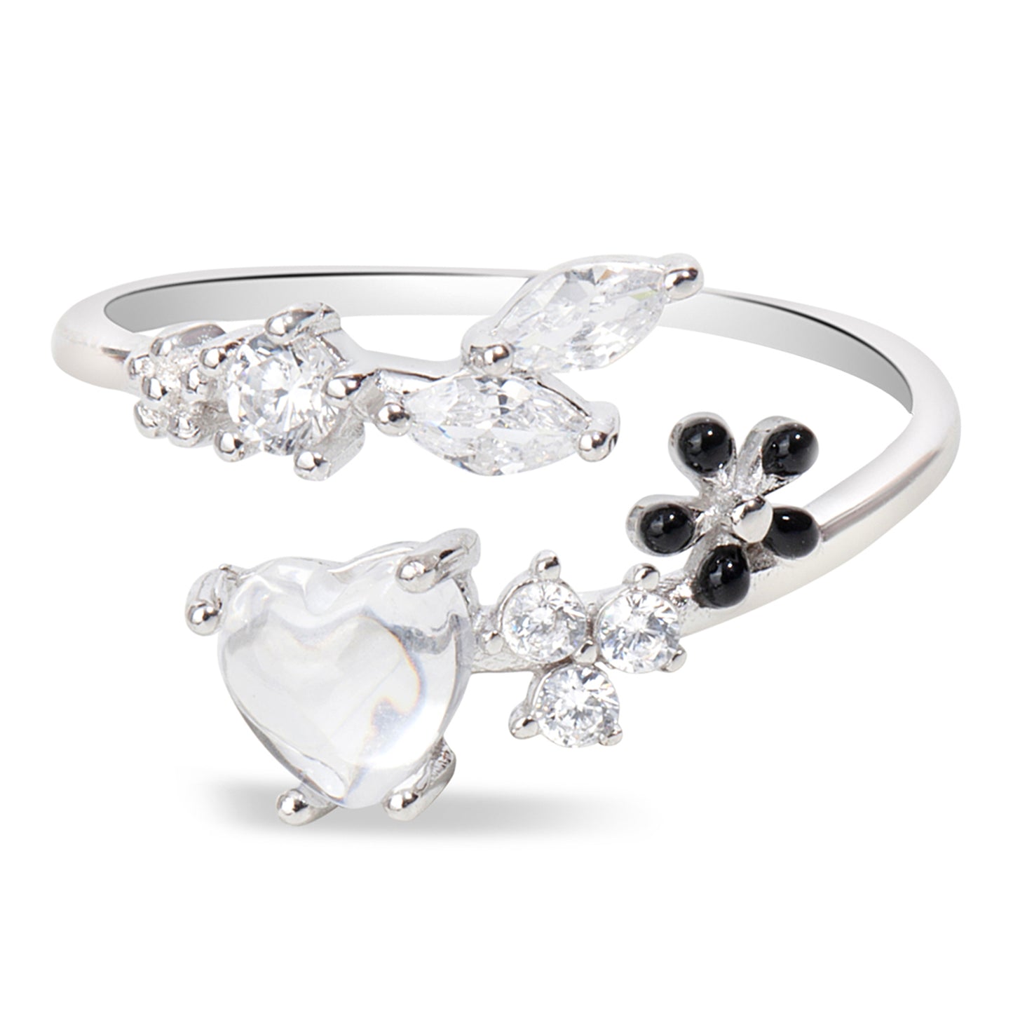 'Floral White' Heart Silver Ring