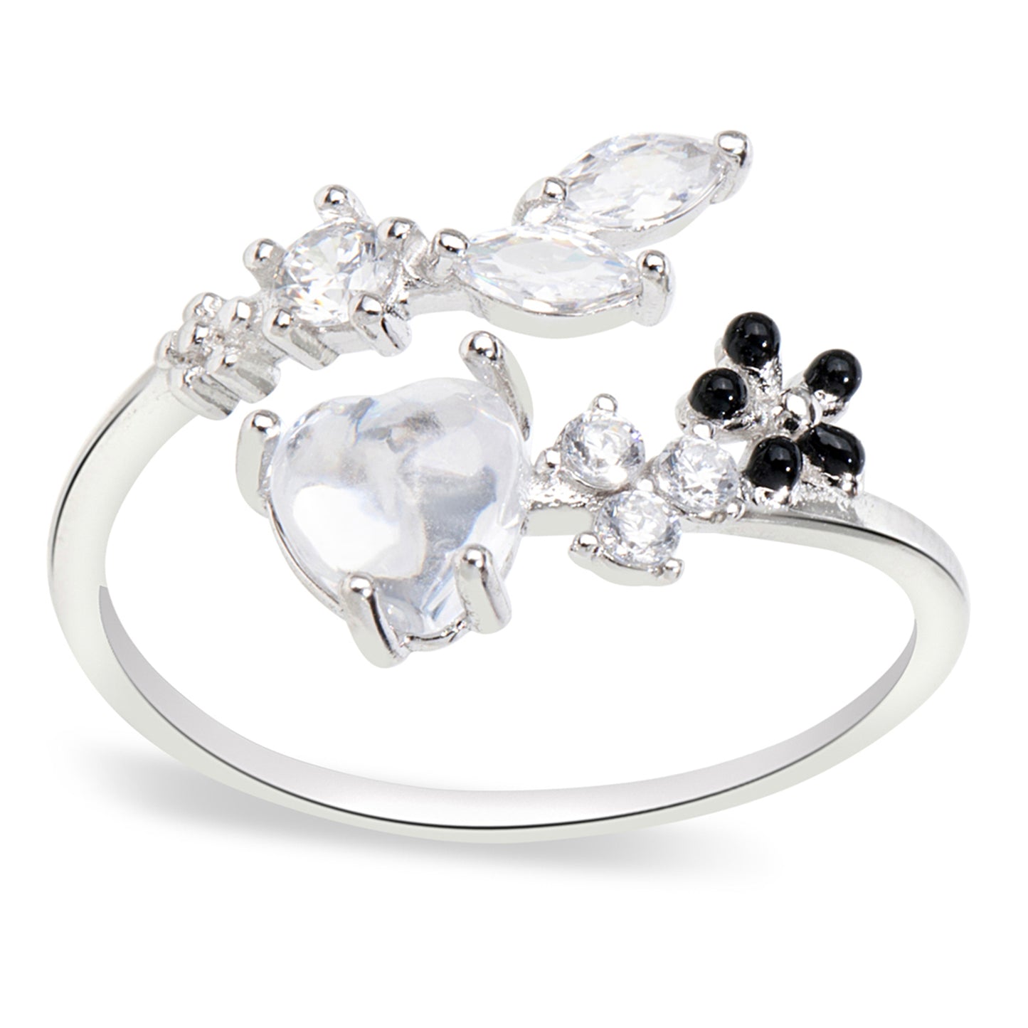 'Floral White' Heart Silver Ring