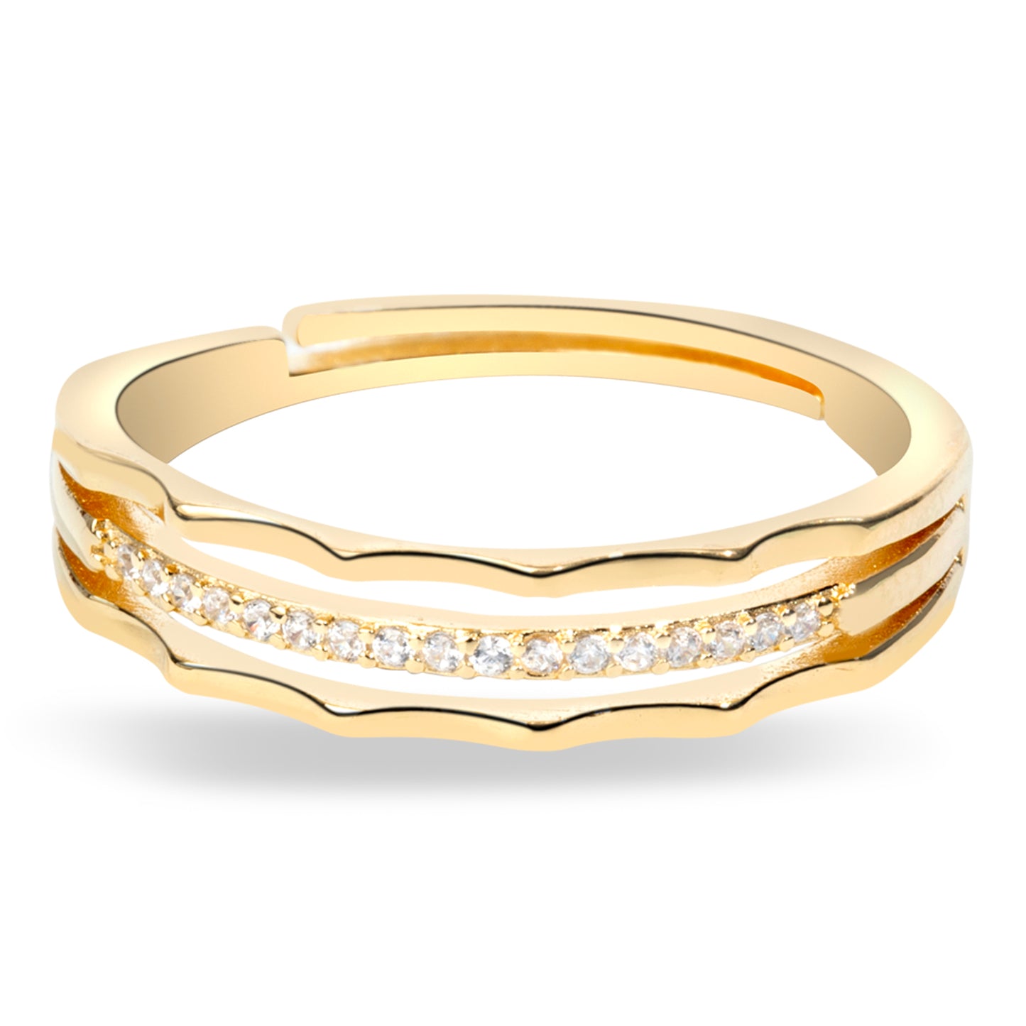 'Triple Row Wave' Gold Plated Ring