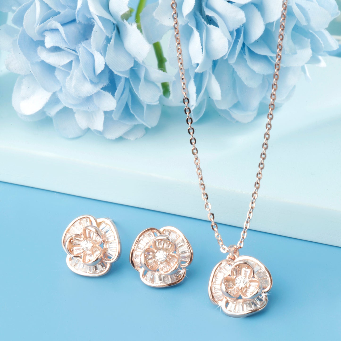 'Beauty Of Flowers' Rose Gold Pendant Set