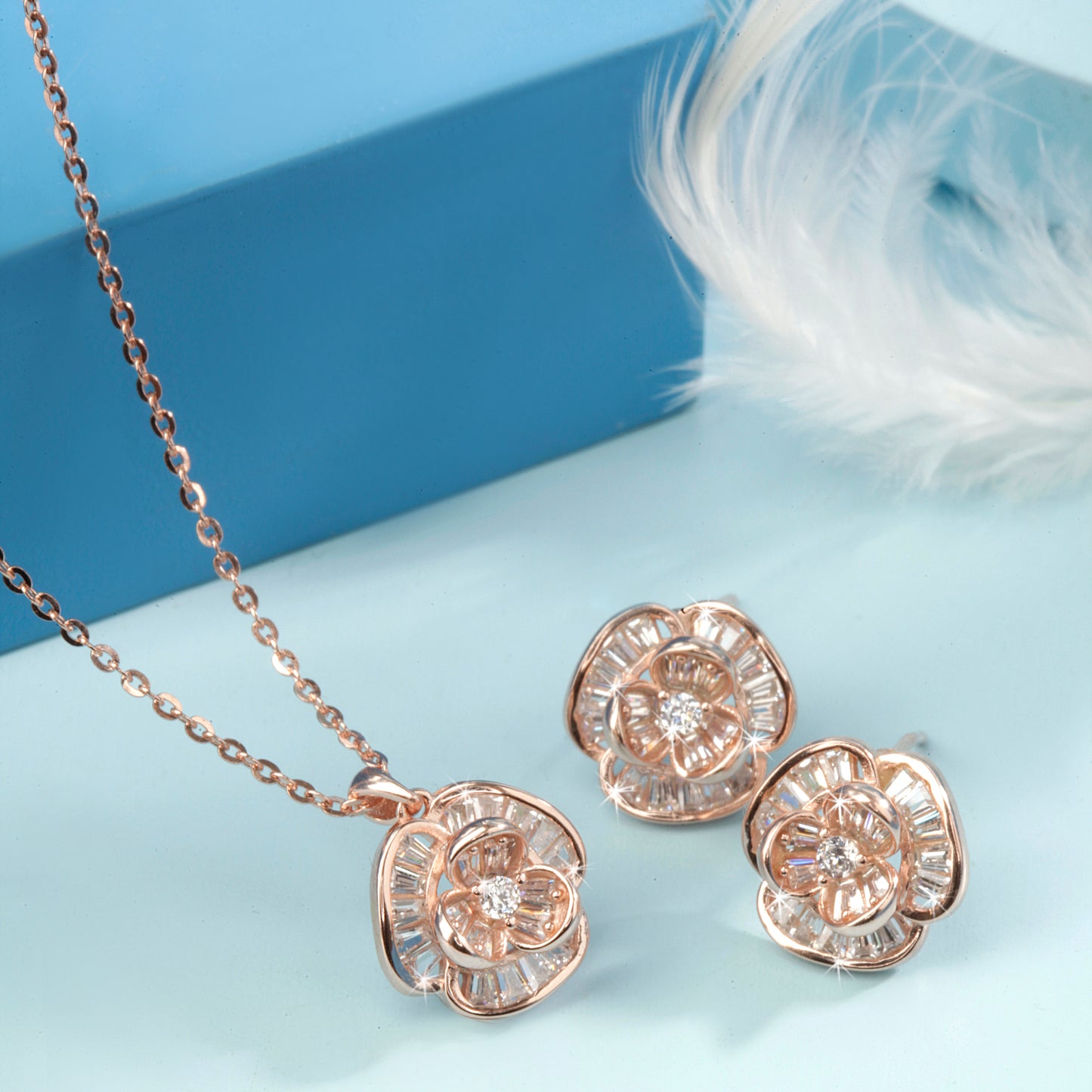 'Beauty Of Flowers' Rose Gold Pendant Set