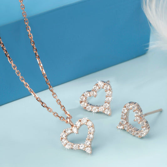 'Loving Hearts' Rose Plated Pendant Set