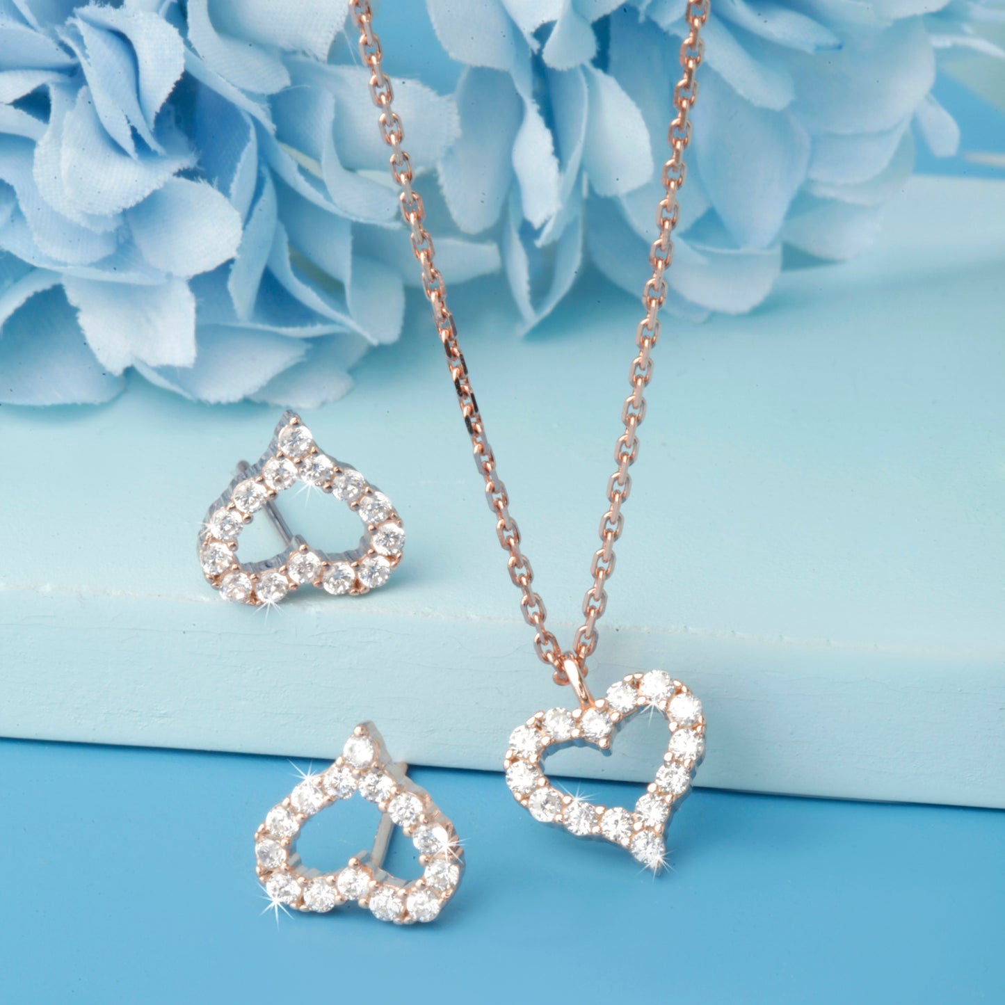 'Loving Hearts' Rose Plated Pendant Set