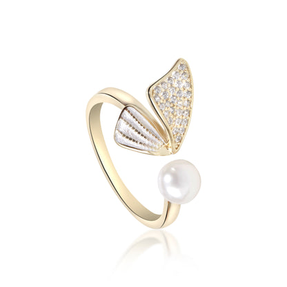 'Lumina Wing' Pearl Gold Plated Ring