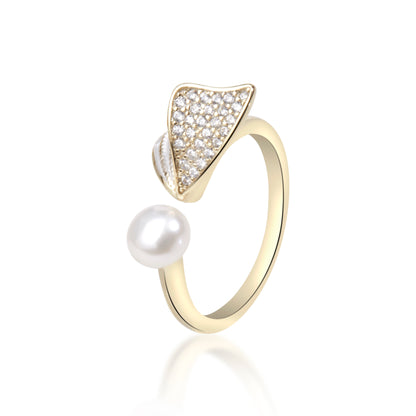 'Lumina Wing' Pearl Gold Plated Ring