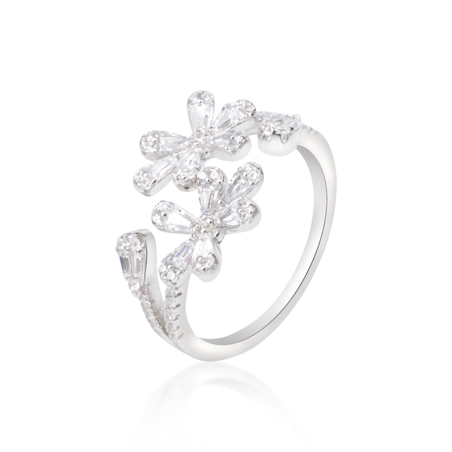 'White Stone Floral' Swiss Silver Ring