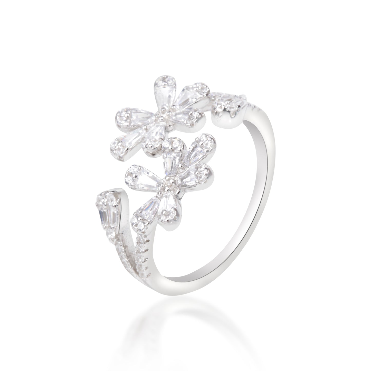 'White Stone Floral' Swiss Silver Ring